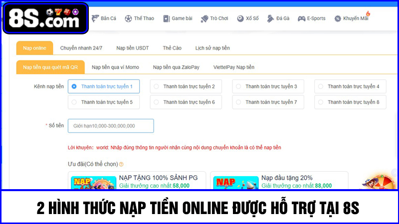 nạp tiền 8S online